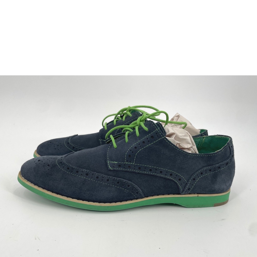 Johnston & Murphy Oxford Women 9 Navy Blue Suede Wingtip Green Sole Brogue Shoe